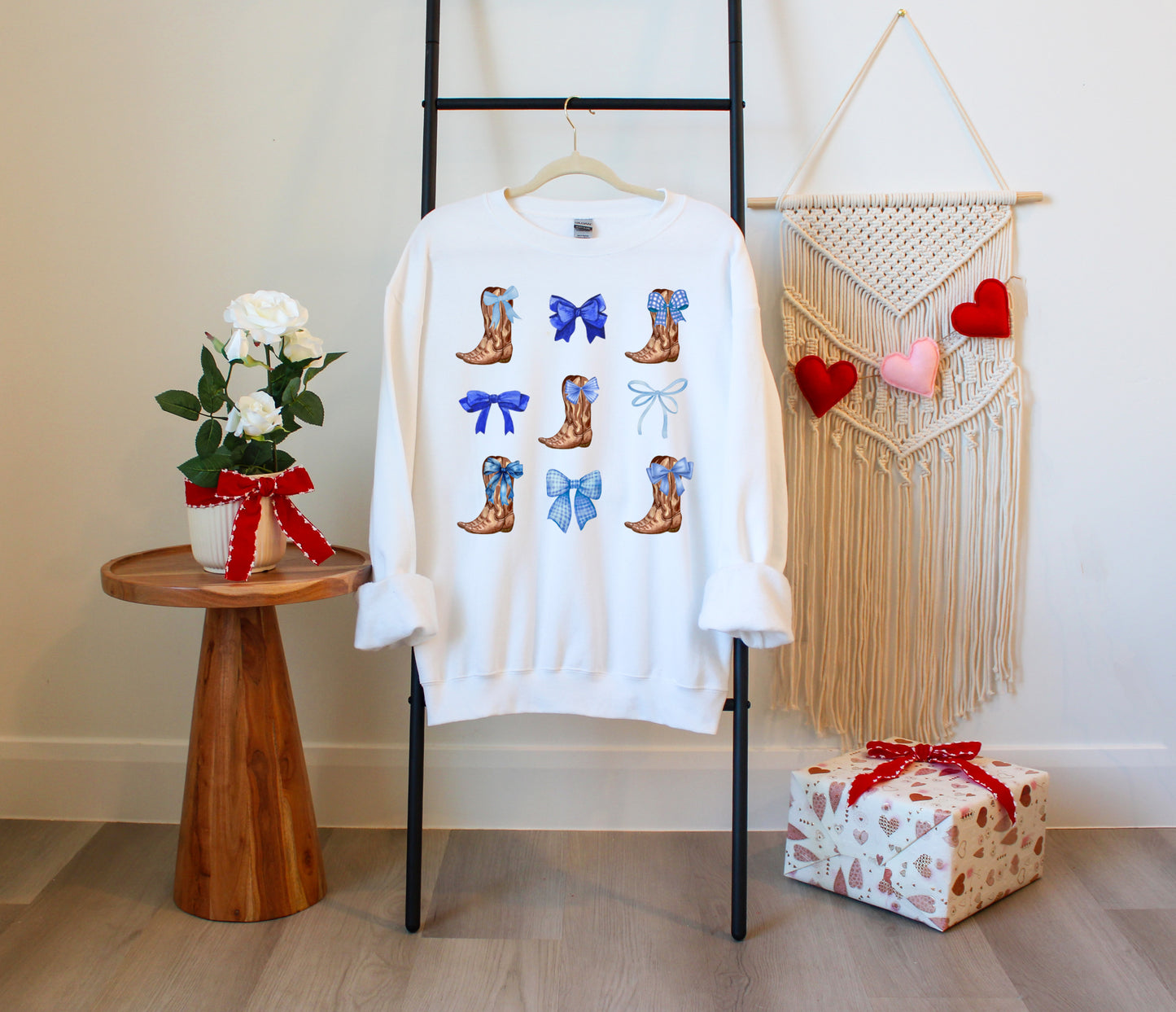 Blue Bows & Boots Crewneck Sweatshirt