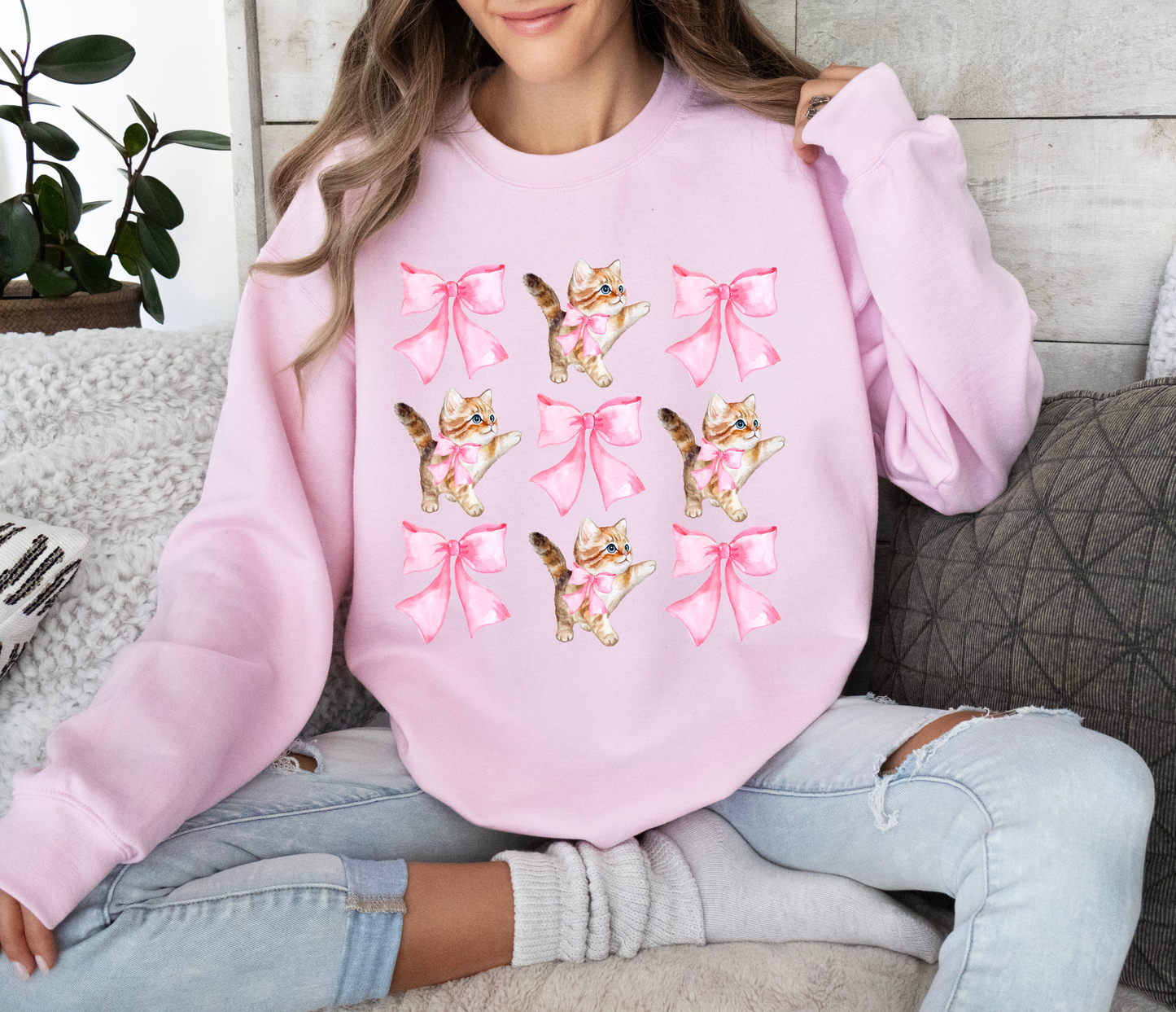 Kitties and Bows Crewneck Sweatshirt