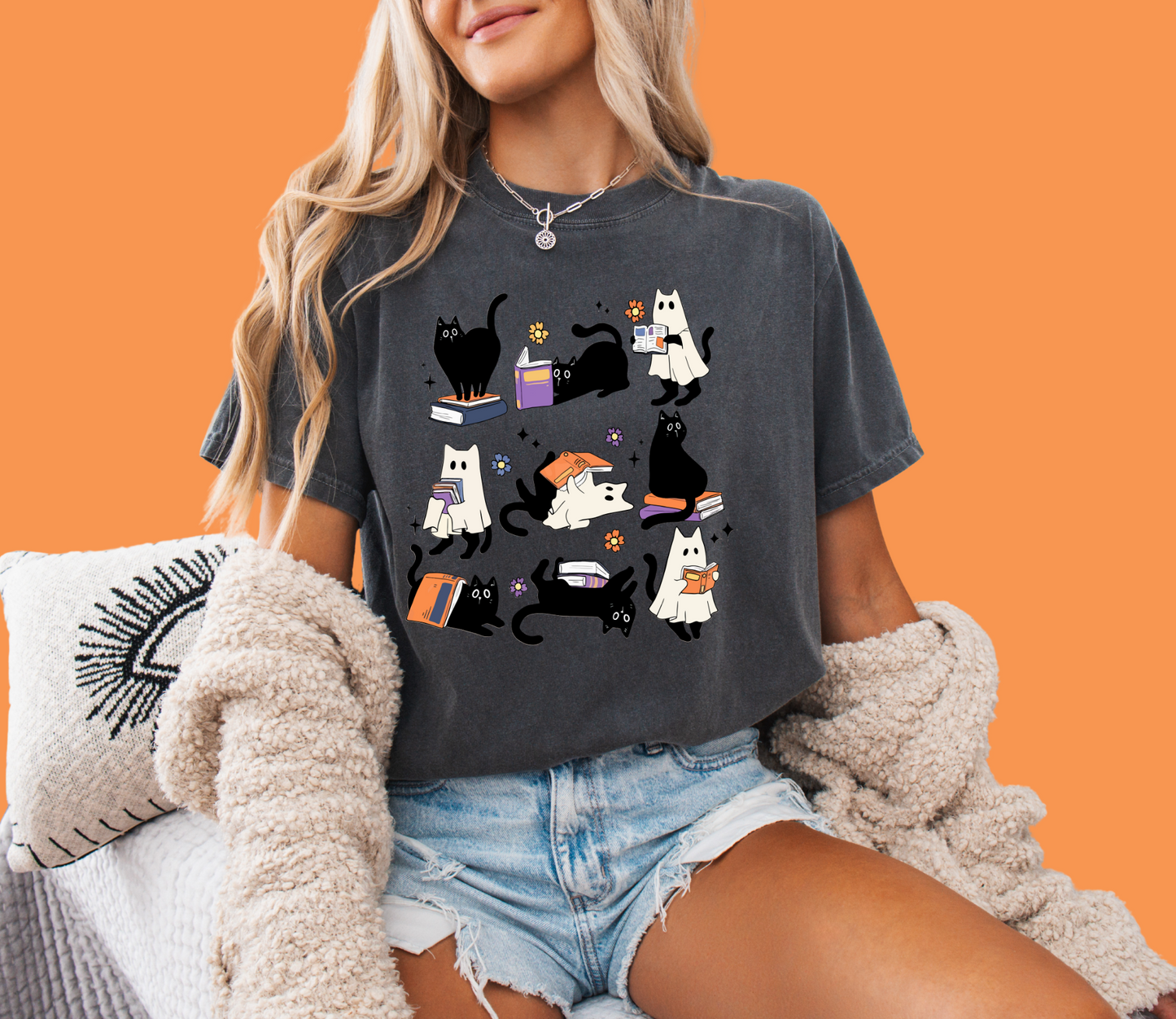 Cats & Books Halloween Tee