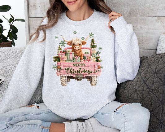 Faux Yarn Highland Cow Christmas Sweatshirt