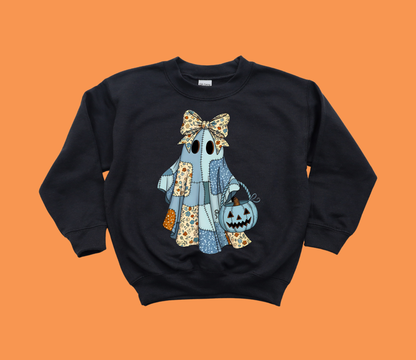 Patchwork Ghost Halloween Crewneck Sweatshirt