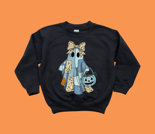 Patchwork Ghost Halloween Crewneck Sweatshirt