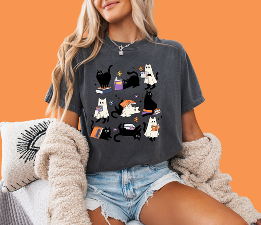 Cats & Books Halloween Tee